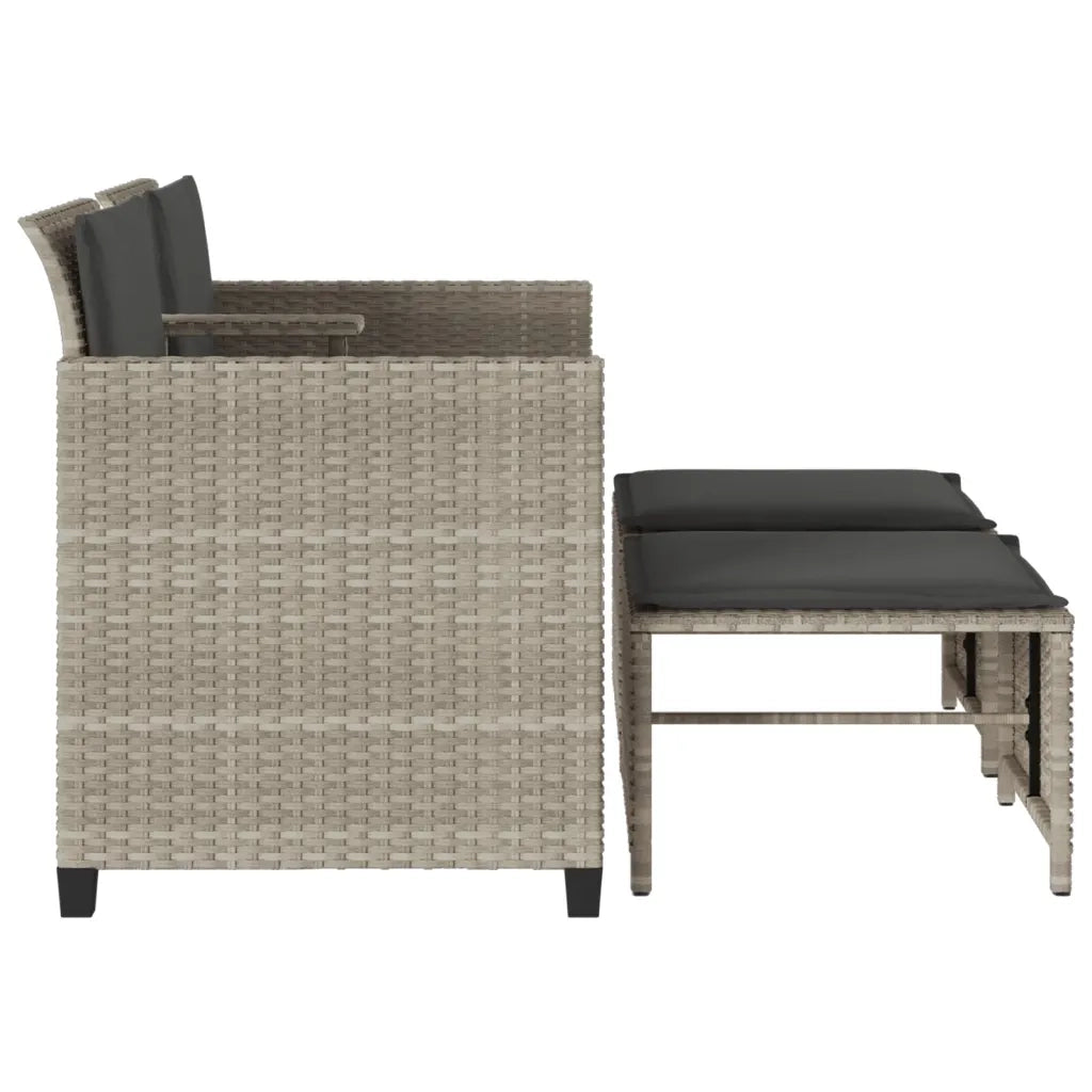 Divano Giardino 2Posti Tavolo Sgabelli Grigio Chiaro Polyrattan 368421