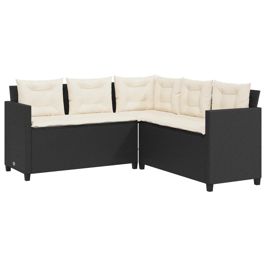 Divano da Giardino con Tavolo e Cuscini a L-Sofa da Giardino-Divano da esterno Nero in Polyrattan 722644