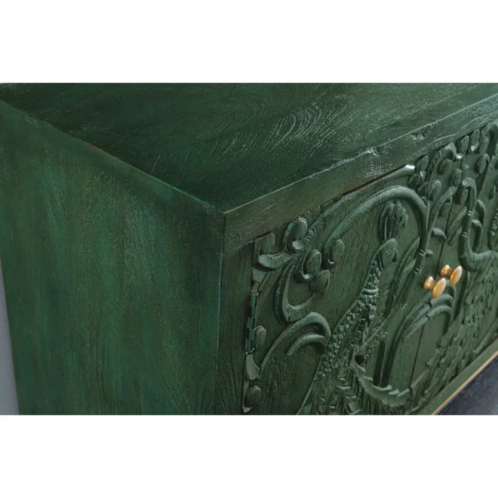 Buffet 175 cm 4 porte legno massiccio verde e dorato – Collezione TANJORE
