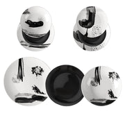 Trade Shop - Set Servizio Di Piatti Da Tavola In Porcellana Da 18pz Design Moderno Finiture Bianco Nero -