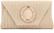 Portamonete da donna in rafia intrecciata – Borsa da braccio elegante per estate, mare, matrimoni e occasioni formali, borsa a mano con cinturino rimovibile in pelle beige