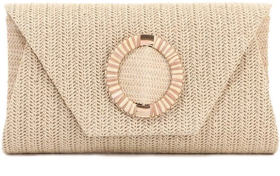 Portamonete da donna in rafia intrecciata – Borsa da braccio elegante per estate, mare, matrimoni e occasioni formali, borsa a mano con cinturino rimovibile in pelle beige
