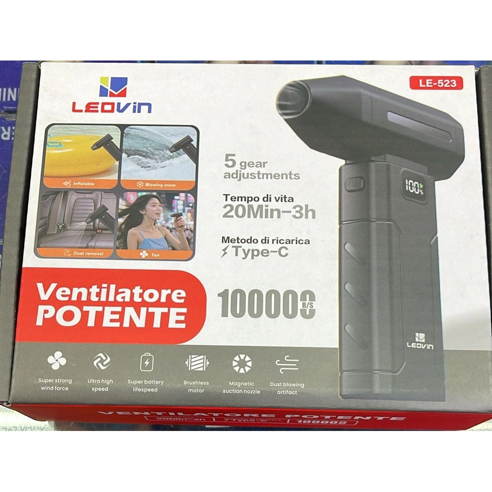 Trade Shop - Soffiatore D'aria Potente Elettrico Portatile Ricaricabile 100000r/s Con 5 Velocità Le-523 -