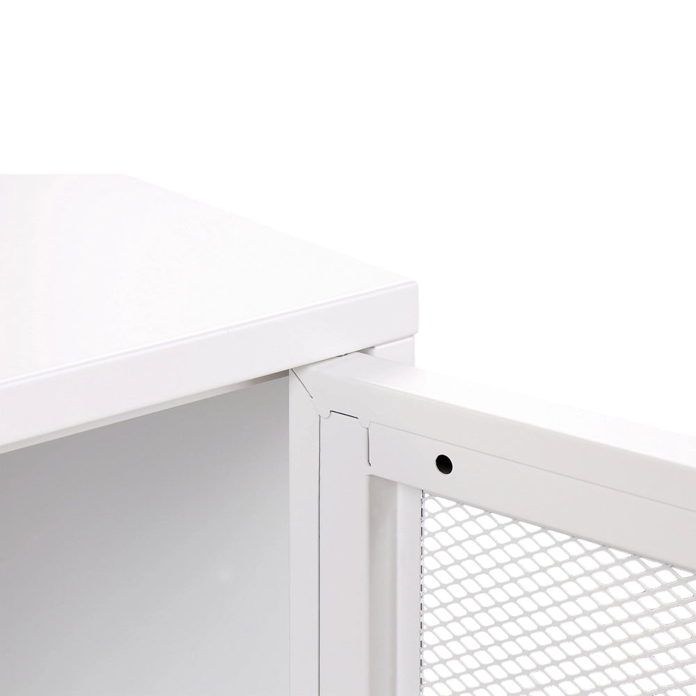 Comodino metallo bianco 45 x 35 cm ante a rete camera da letto moderna industriale