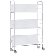 Carrello Portalibri Moderno a 3 Livelli 69x26x108 cm con Ruote Girevoli in Metallo e PP Bianco