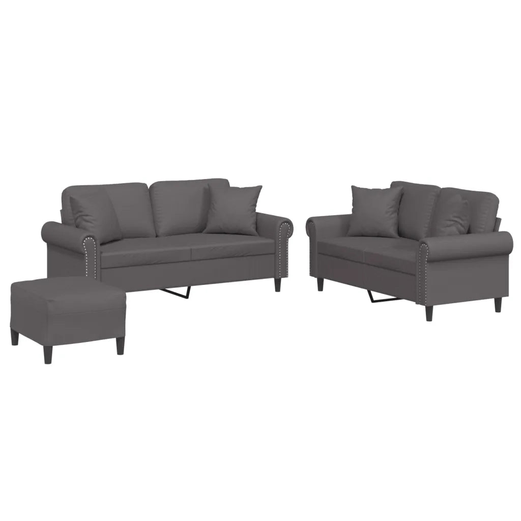 Set di Divani 3 pz con Cuscini Grigio in Similpelle