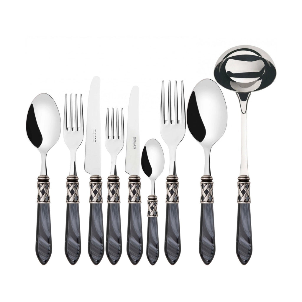 ALADDIN Ghiera Argento Anticato, Posate Set 75 Pz, Scatola Wenge,