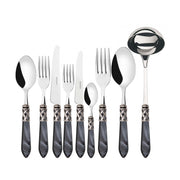 ALADDIN Ghiera Argento Anticato, Posate Set 75 Pz, Scatola Wenge,