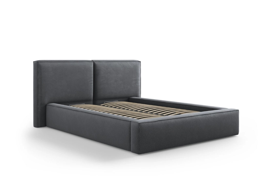 Cosmopolitan Design - Letto a cassettone con testiera doppia "Arendal" 140x200cm in tessuto strutturato grigio scuro 