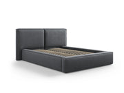 Cosmopolitan Design - Letto a cassettone con testiera doppia "Arendal" 140x200cm in tessuto strutturato grigio scuro 