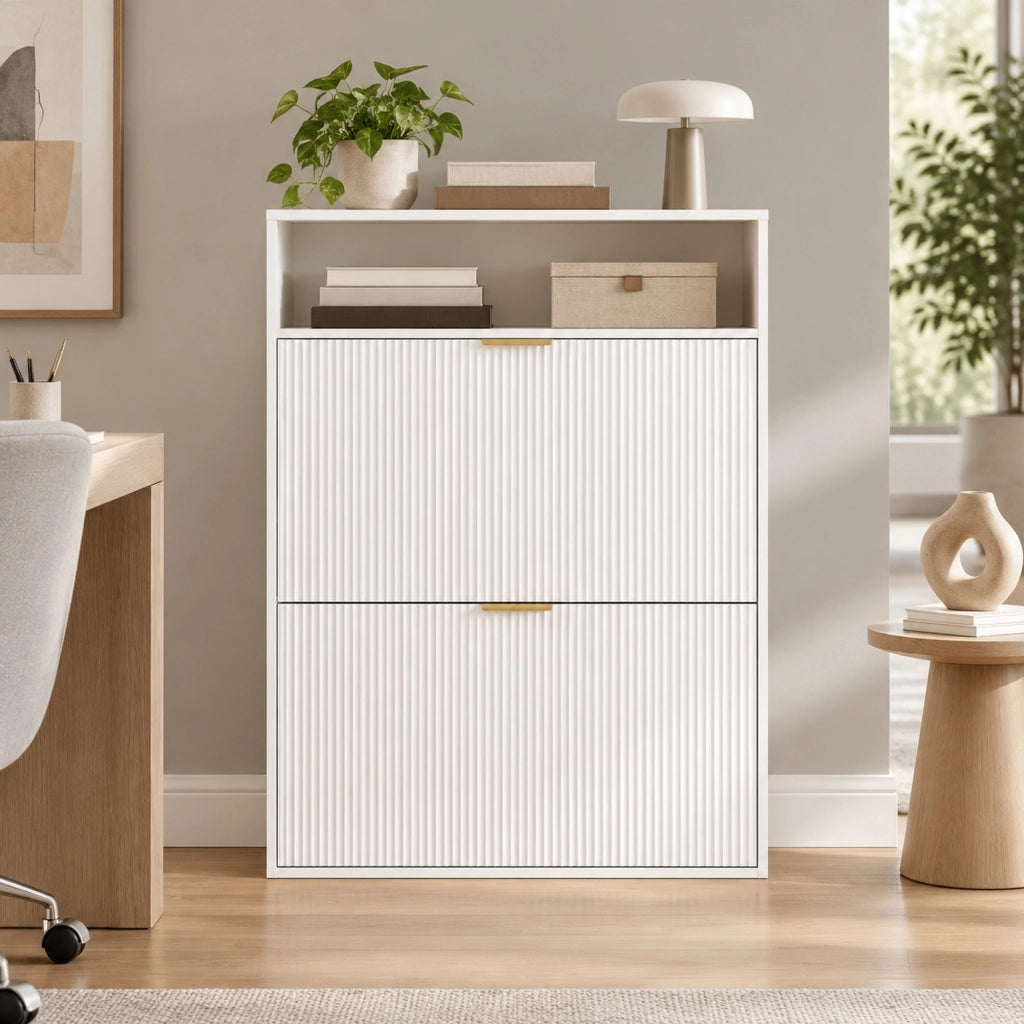 Scarpiera 80x24x102，5 cm bianca， 2 ribalte， per ingresso stretto