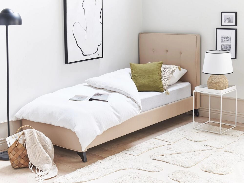 Letto singolo beige 90 x 200 cm imbottito in stile scandinavo