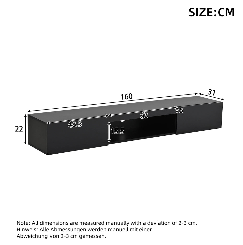 Mobile TV sospeso nero lucido con LED, 160 x 31 x 22 cm