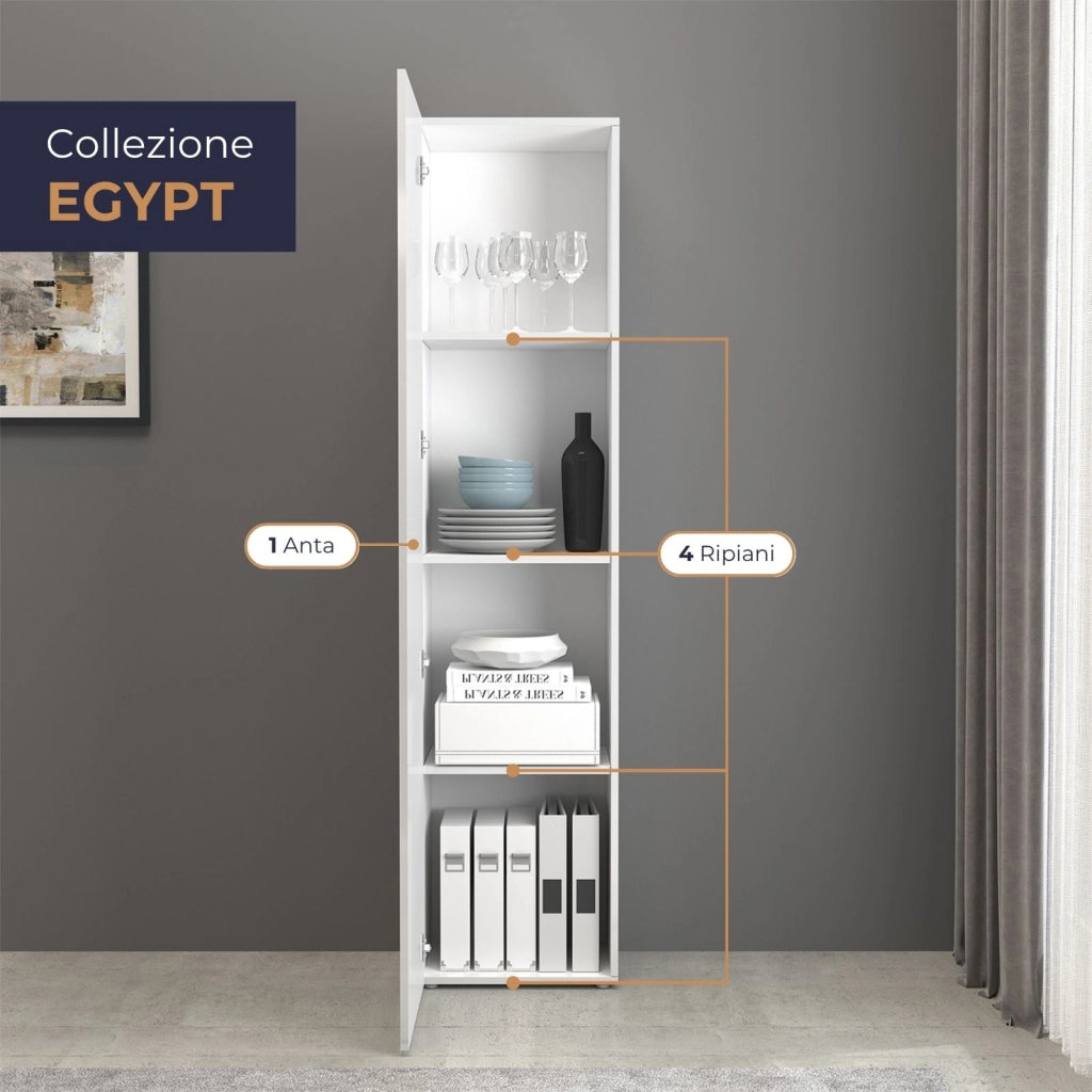 WHOUS Armadio a colonna Egypt con 1 anta e 3 ripiani bianco lucido 45x34,2x190 cm