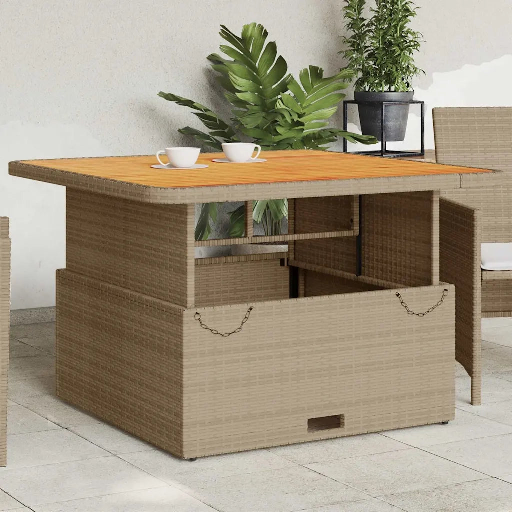 Tavolo da Giardino | Tavolino da esterno Beige 110x110x71cm Polyrattan e Legno Acacia