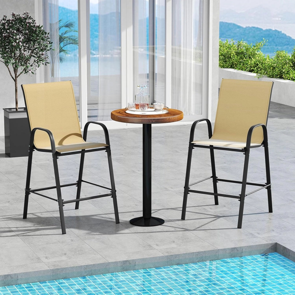 Set di 2 Sgabelli da Bar per Esterno, Sgabello 74 cm da Giardino, Polrona Alta con Poggiapiedi, Seduta Allargata & Telaio in Metallo,per Patio Terrazza Piscina, Portata 150 kg