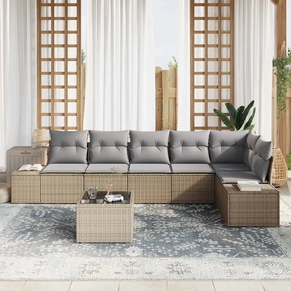 Set Divano da Giardino 7 pcs Beige e grigio polyrattan 3347090