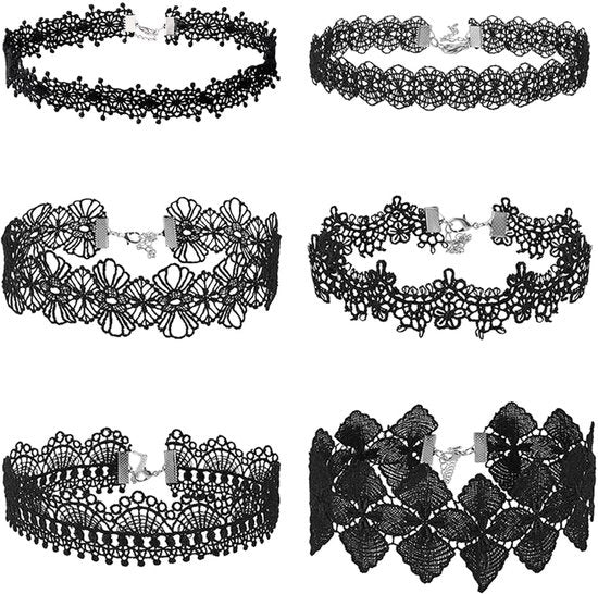 6 pezzi di collana a strisce nere, collana gotica, collana retro, accessori di abbigliamento, collana per donne, unico modello