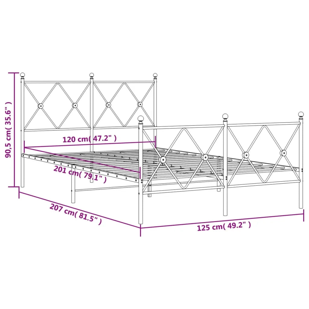Giroletto con Testiera e Pediera Metallo Nero 120x200 cm 376518