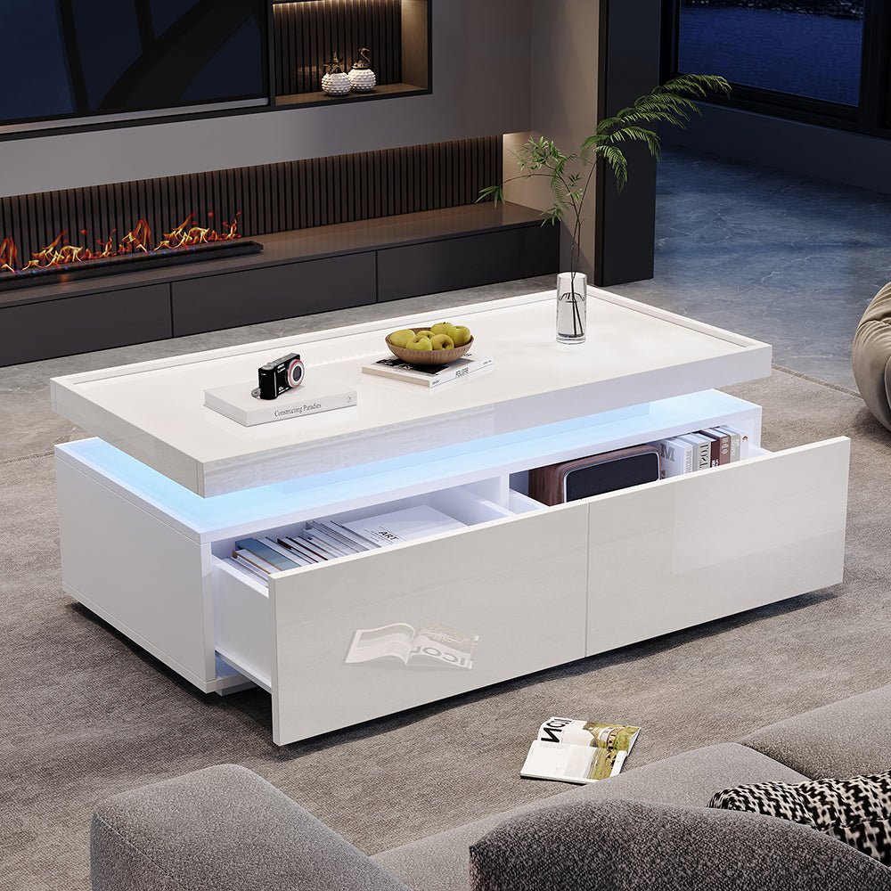 Tavolino moderno - Xylo - 95x45cm LED 2 cassetti bianco