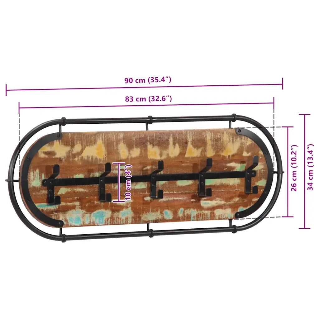 Appendiabiti da Parete con 5 Ganci in Legno Massello Recupero 4013508