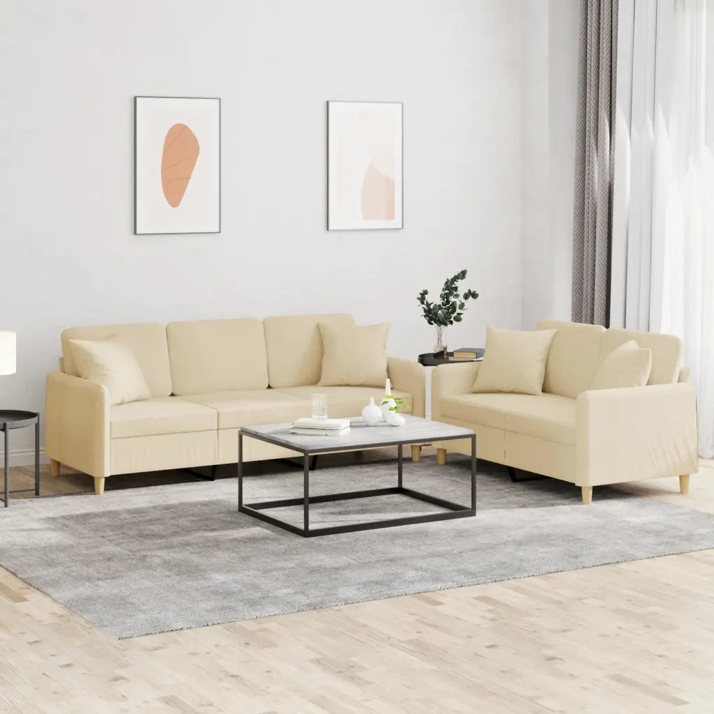 Set Divani 2 pz con Cuscini Crema in Tessutocod mxl 131180