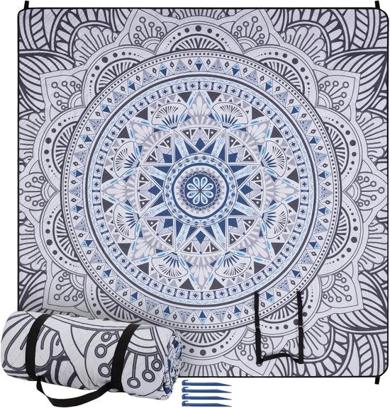 Tela da picnic impermeabile XXL - stampa mandala - 200x200 cm - poliestere