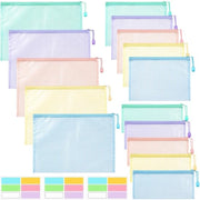 Documenti A4+A5+A6, contenitore impermeabile a rete con cerniera e adesivi per documenti, carta, cosmetici, carta per ricevute, fogli di esame, 5 colori