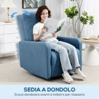 Poltrona Relax Reclinabile Manualmente a 135°, Girevole a 360° con Funzione Dondolo, Blu