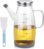 Olio in vetro, 1 litro, contenitore con misuratore, dispensatore di olio, grande capacità, vetro trasparente, impermeabile, per cucina, barbecue, tavolo, campeggio