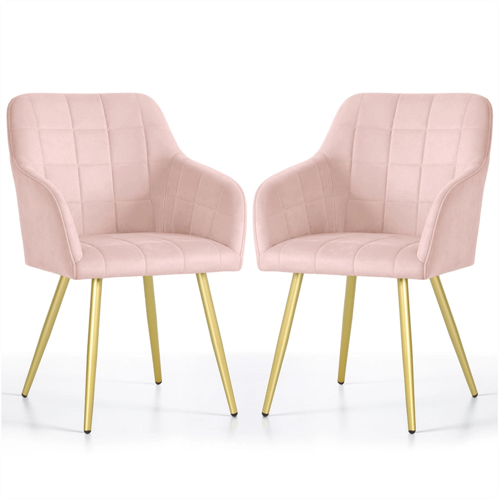 Set di 2 Sedie imbottite con cuciture quadrate LUXANO Rosa Cipria gambe oro