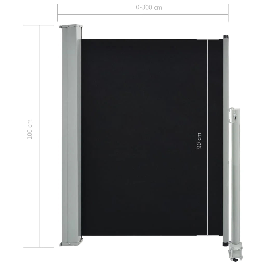 Tenda da sole laterale retrattile/schermo protettivo per patio giardino terrazza balcone 100 x 300 cm nero 02_0007179