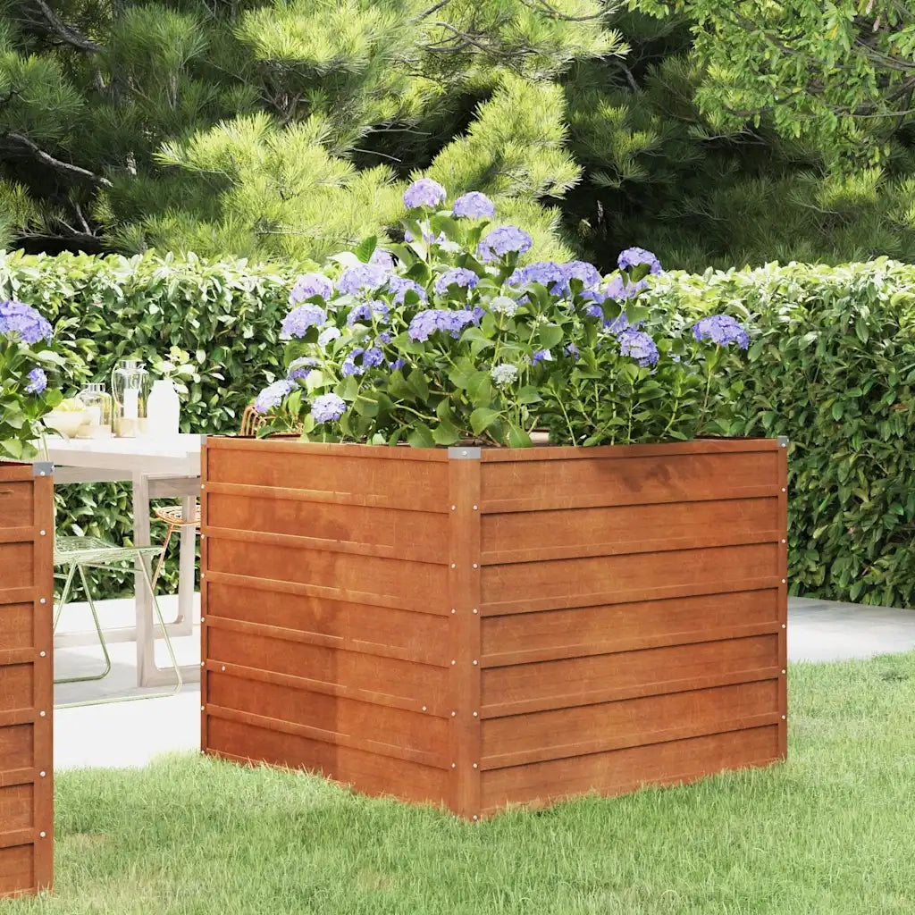 Letto Rialzato da Giardino Ruggine 100x100x77 cm Acciaio Corten 151948
