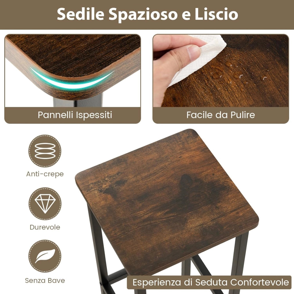 Set di 4 Sgabelli da Bar, Sgabello da Bar con Gambe in Metallo e Poggiapiedi, Sgabello senza Schienale per Cucina, Sala da Pranzo e Bar, 30 x 30 x 65 cm