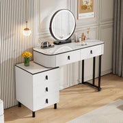 Toeletta da Trucco con Luci, Tocador de Maquillaje, Tavolo da Trucco con 5 Cassetti in Legno Massiccio, Montaggio Flessibile, 100x40x125 cm, Moderno, Bianco+Nero