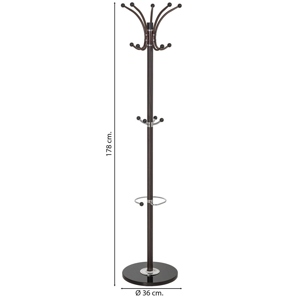 Perchero de metal marron con paraguero y 5 ganchos D36x178h cm