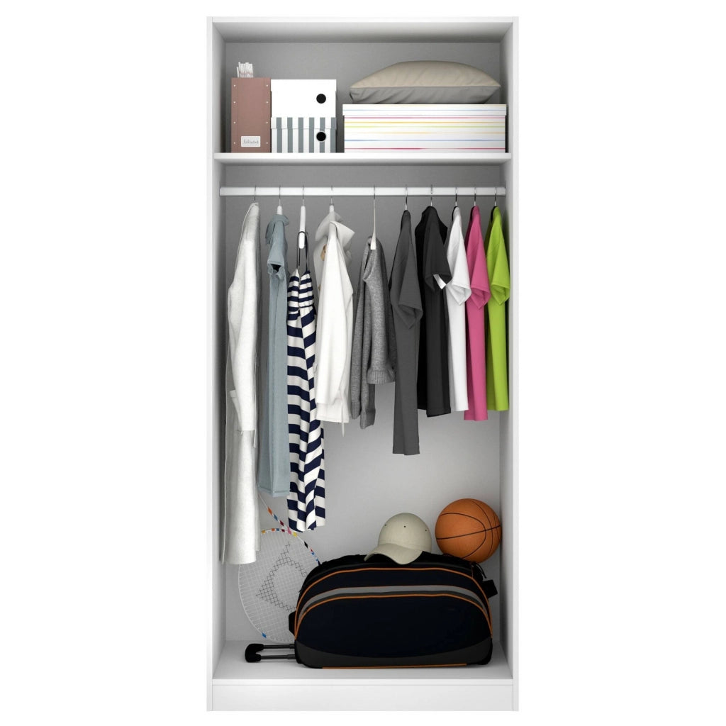 Guardaroba Artu, Mobile appendiabiti per camera da letto, Armadio a 2 ante battenti, 81x52h184 cm, Bianco