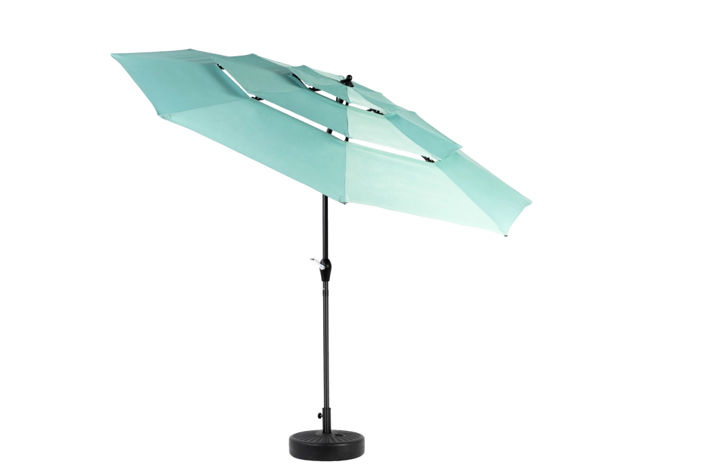 Ombrellone da esterno 10 ft a 3 livelli con inclinazione automatica; verde chiaro