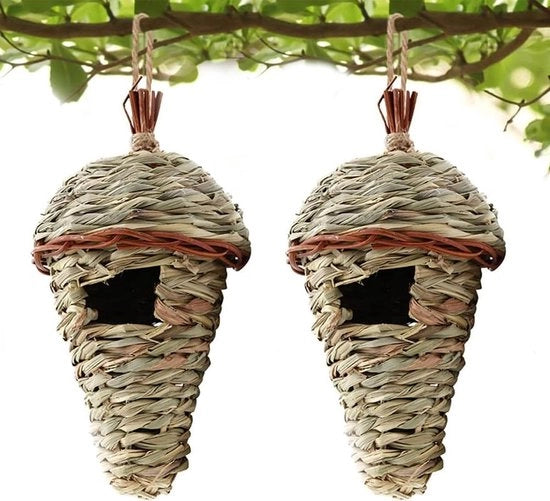 Due case per uccellini naturali da appendere - Cassetto nido per piccoli uccelli come colibrì - 17 x 12 cm