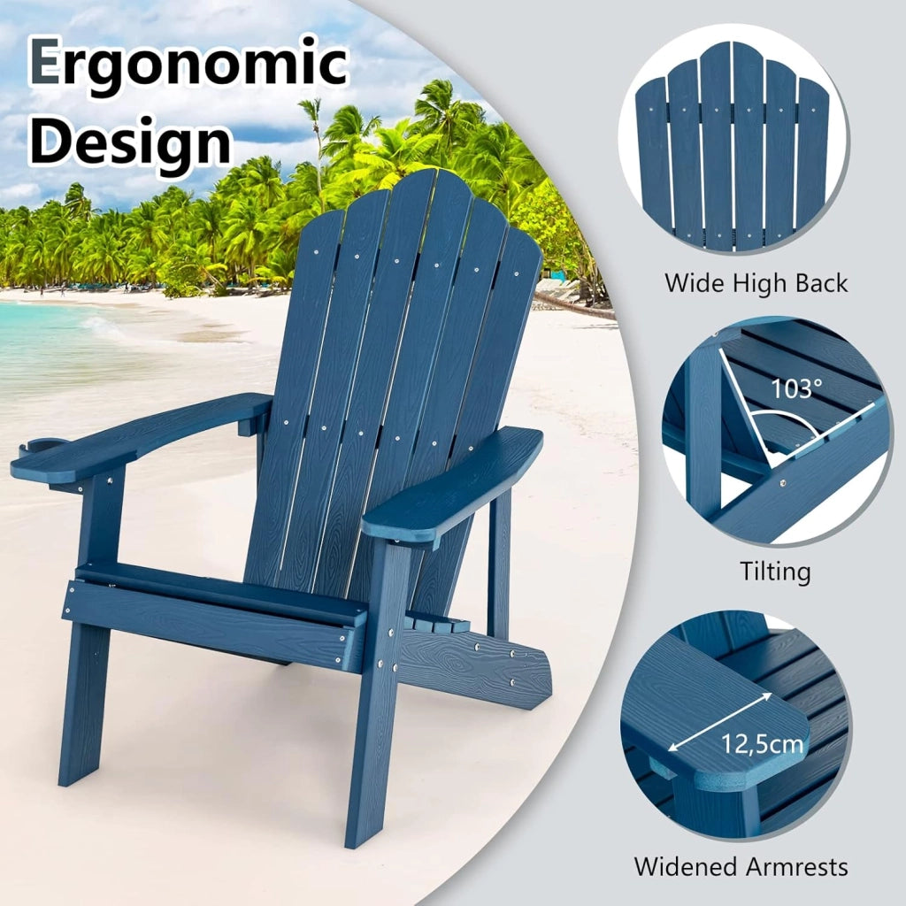 Adirondack - Poltrona grande lounge per patio con portabicchieri regolabile, sedia antincendio all'aperto, resistente alle intemperie, in legno, per copertura, giardino, 85 x 77 x 94 cm