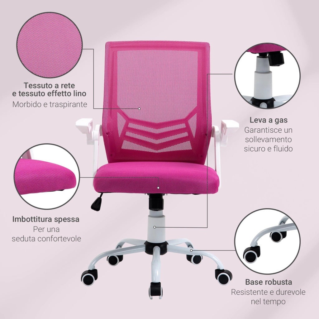 Sedia Operativa da Ufficio 62,5x55x94-104 cm in Tessuto Rosa