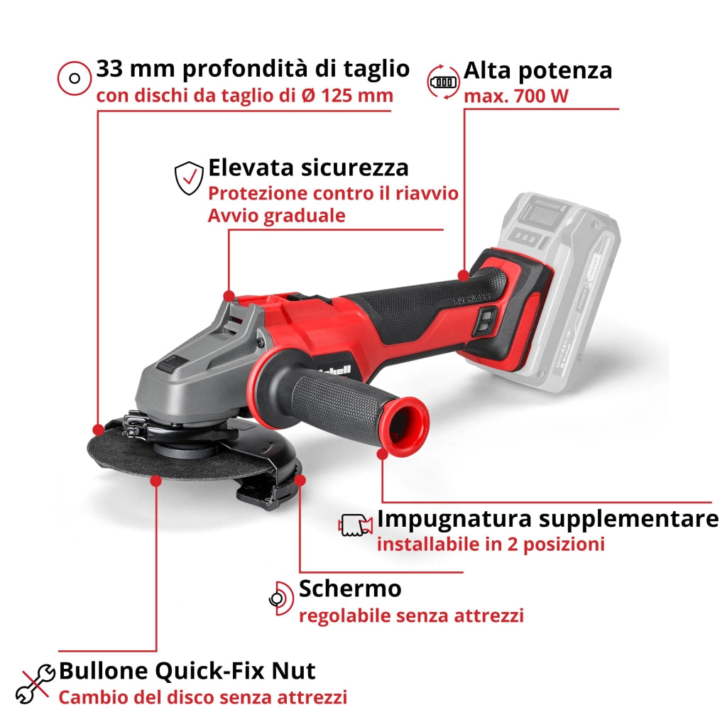Smerigliatrice Angolare a Batteria Einhell Axxio 18 125 Q Solo 18V Ø 125 mm