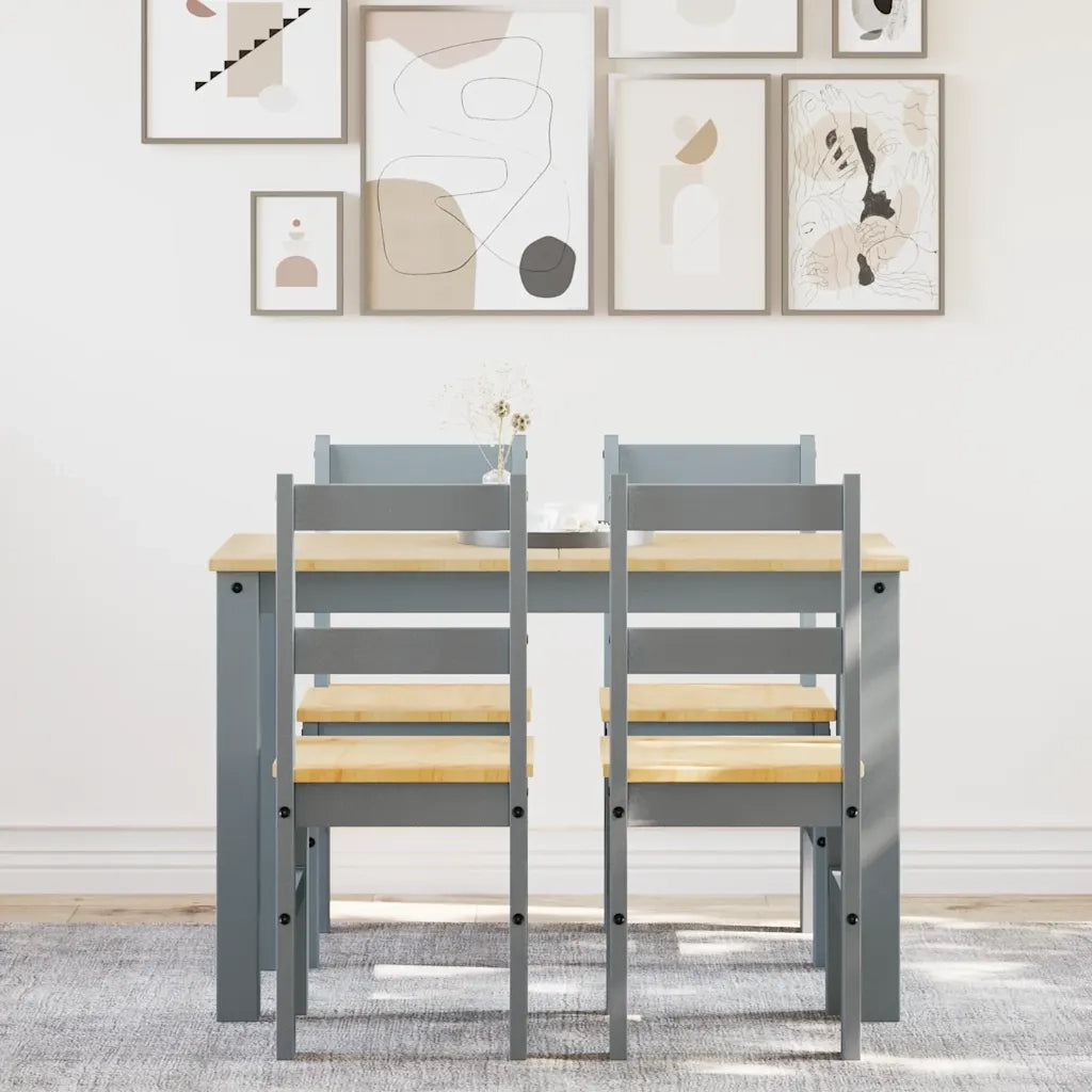 Set da Pranzo 5 pz Panama Grigio in Legno Massello di Pino