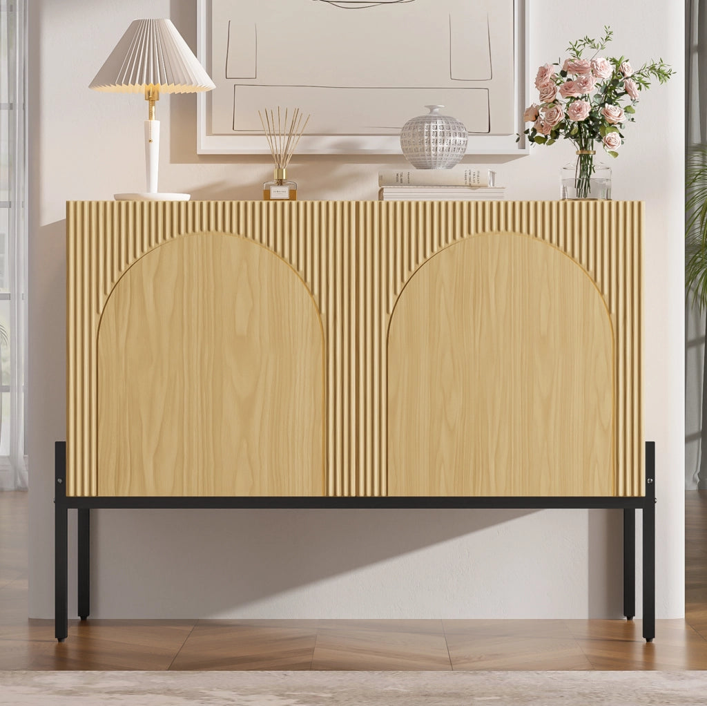 Credenza moderna 2 ante con gambe in metallo, naturale 100 cm