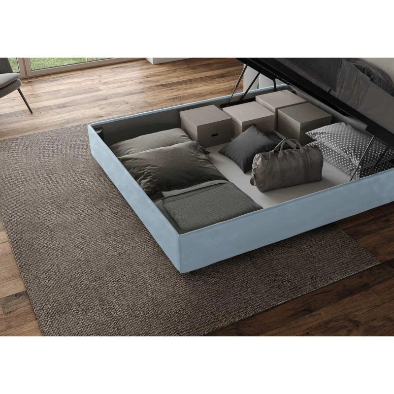 Letto imbottito Matrimoniale 160x190 cm Mados - Con rete,Microfibra,Azzurro