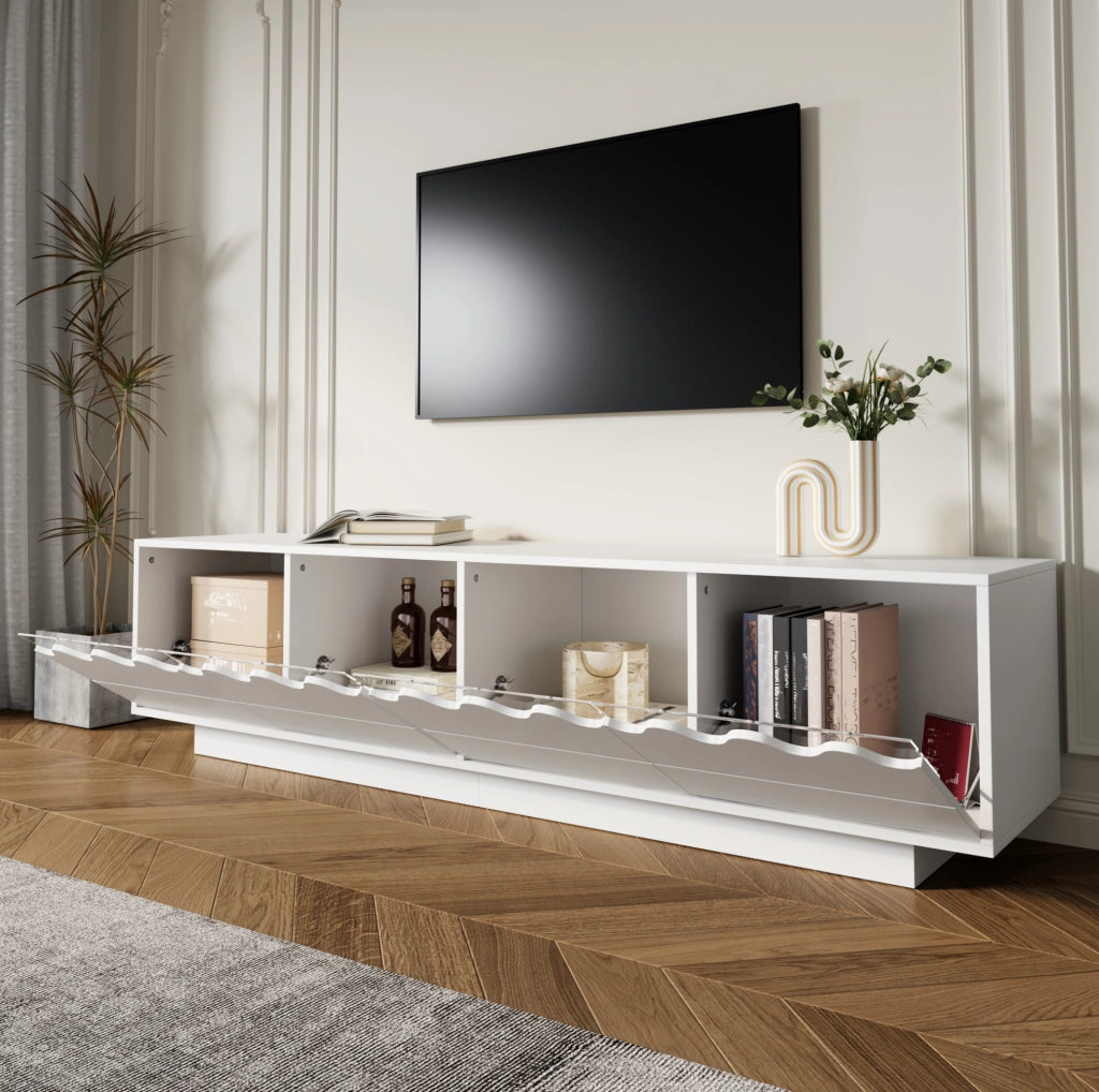 Mobile TV moderno bianco con 4 ante e design ondulato