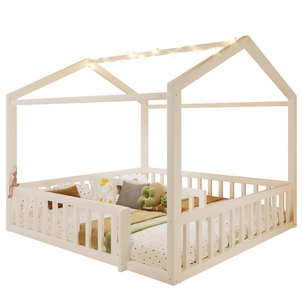 Letto Singolo per Bambini con Sponde e LED ¨C MINIMAL ¨C Pino Bianco 90x190 cm