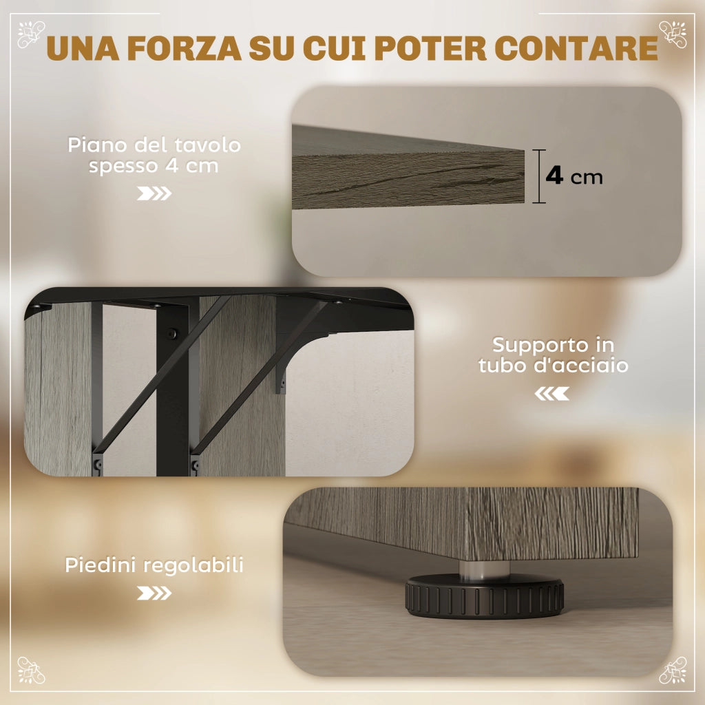 Tavolo da pranzo allungabile in legno e acciaio ¨C zephmum ¨C 180x80x75 cm, grigio