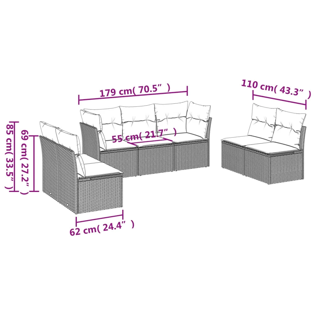 Set Divani da Giardino con Cuscini 7pz Nero Polyrattan 3249244