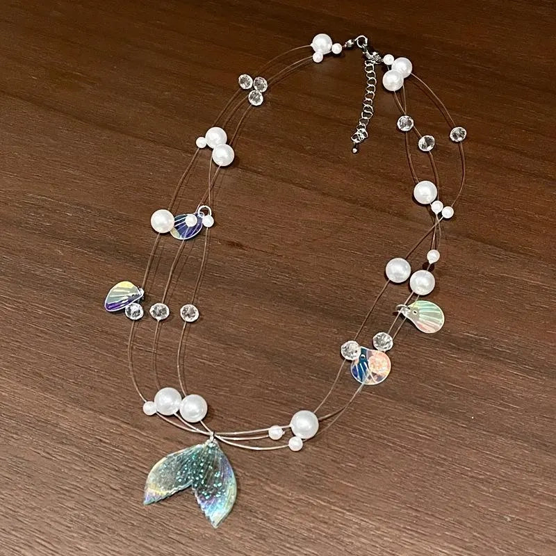 Collana di perline fatta a mano con motivo a dopamina: conchiglia, cristallo e perla
